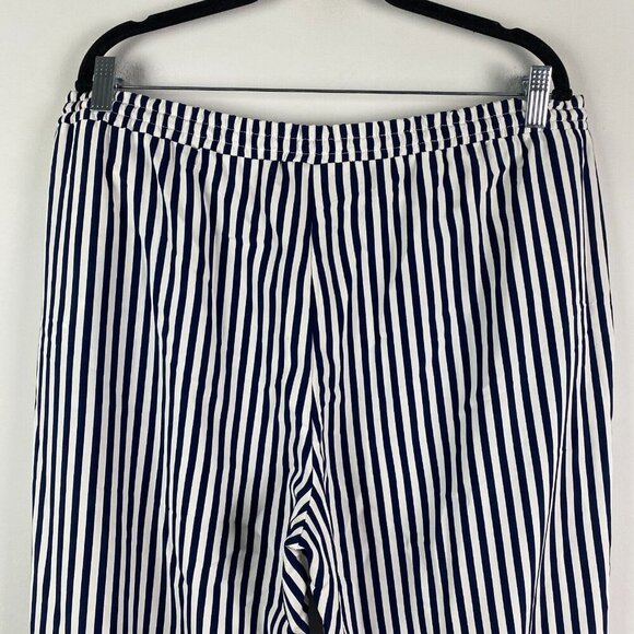 Lauren Ralph Lauren Pull On Ankle Pants Sz XL Navy Blue White Stripe Drawstring - Picture 5 of 9